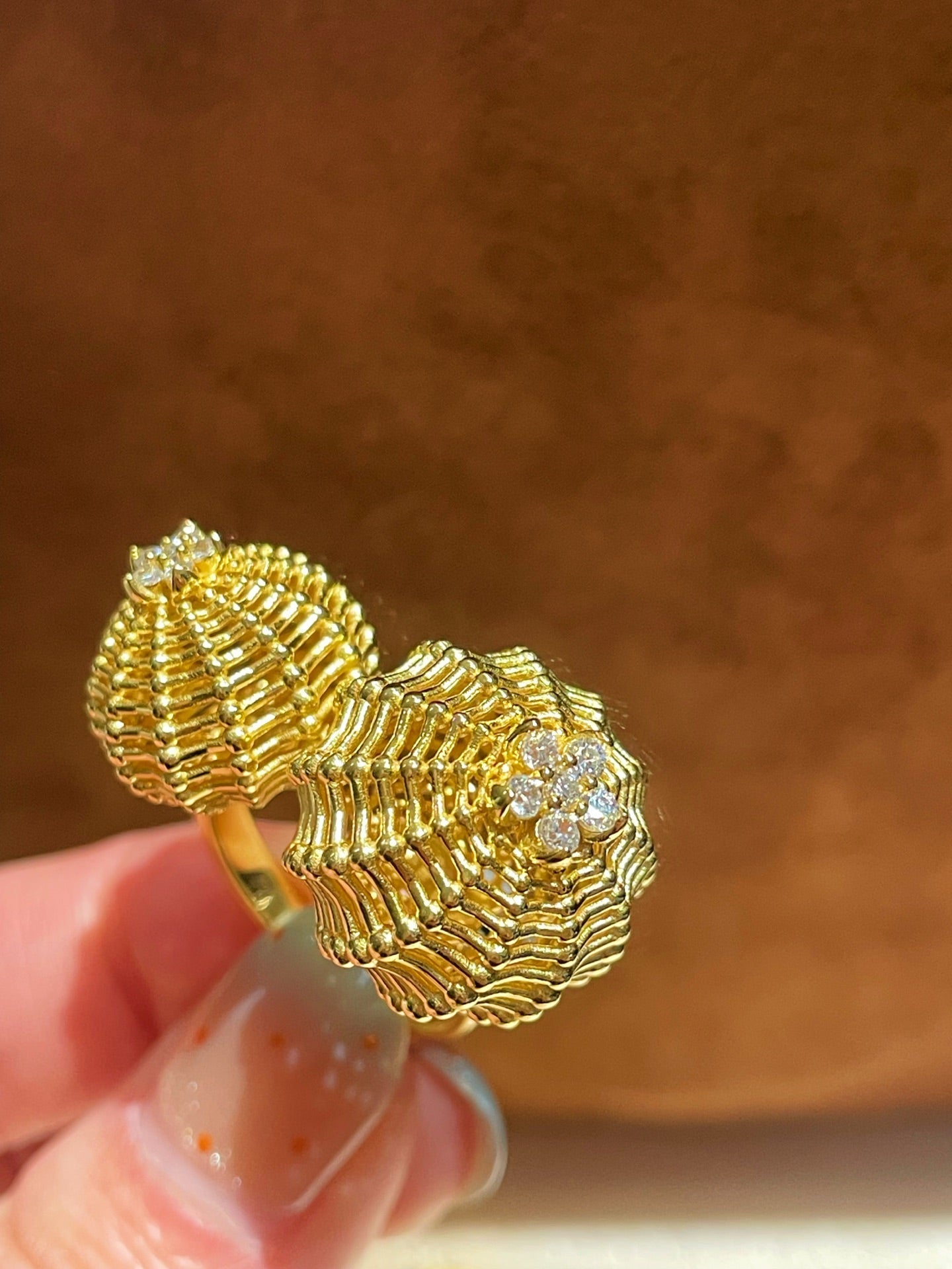 Vintage Heavy Filigree Dual Cactus Ball Statement Ring - floysun