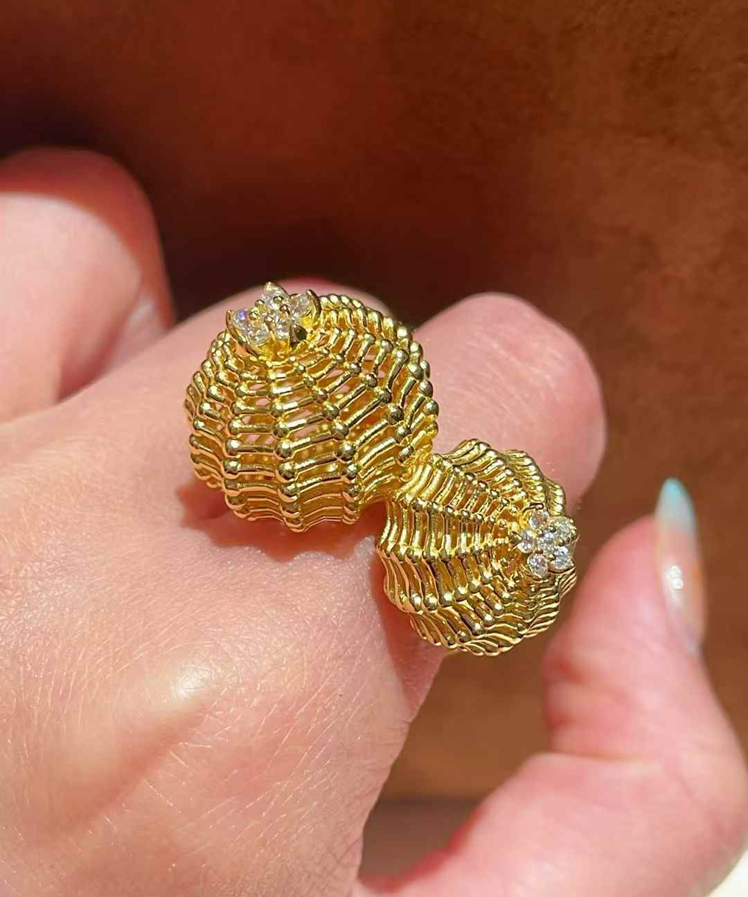 Vintage Heavy Filigree Dual Cactus Ball Statement Ring - floysun