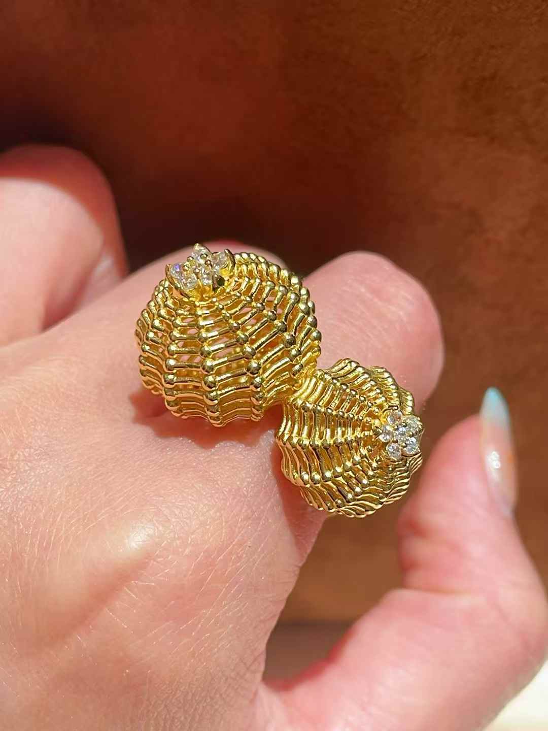 Vintage Heavy Filigree Dual Cactus Ball Statement Ring - floysun