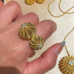 Vintage Heavy Filigree Dual Cactus Ball Statement Ring - floysun