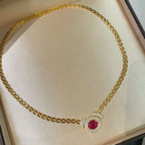 Vintage Heritage Tank Chain Necklace Ruby Sugar - Loaf Cabochon Station - floysun