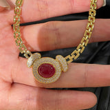 Vintage Heritage Tank Chain Necklace Ruby Sugar - Loaf Cabochon Station - floysun