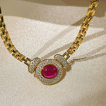 Vintage Heritage Tank Chain Necklace Ruby Sugar - Loaf Cabochon Station - floysun