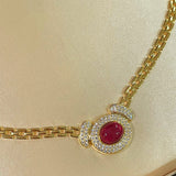 Vintage Heritage Tank Chain Necklace Ruby Sugar - Loaf Cabochon Station - floysun