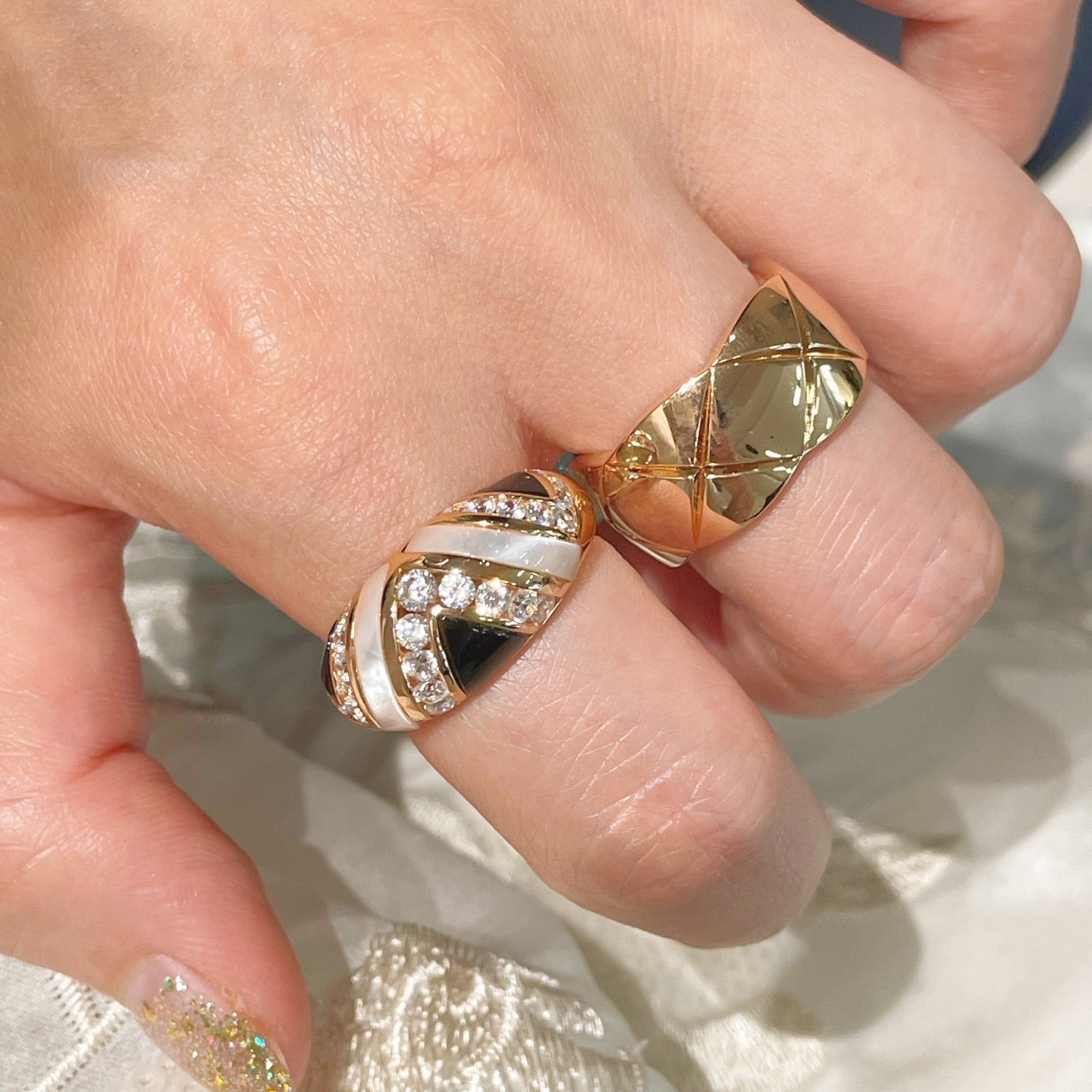 Vintage Inlay Ring – Black Onyx & White Mother - of - Pearl - floysun