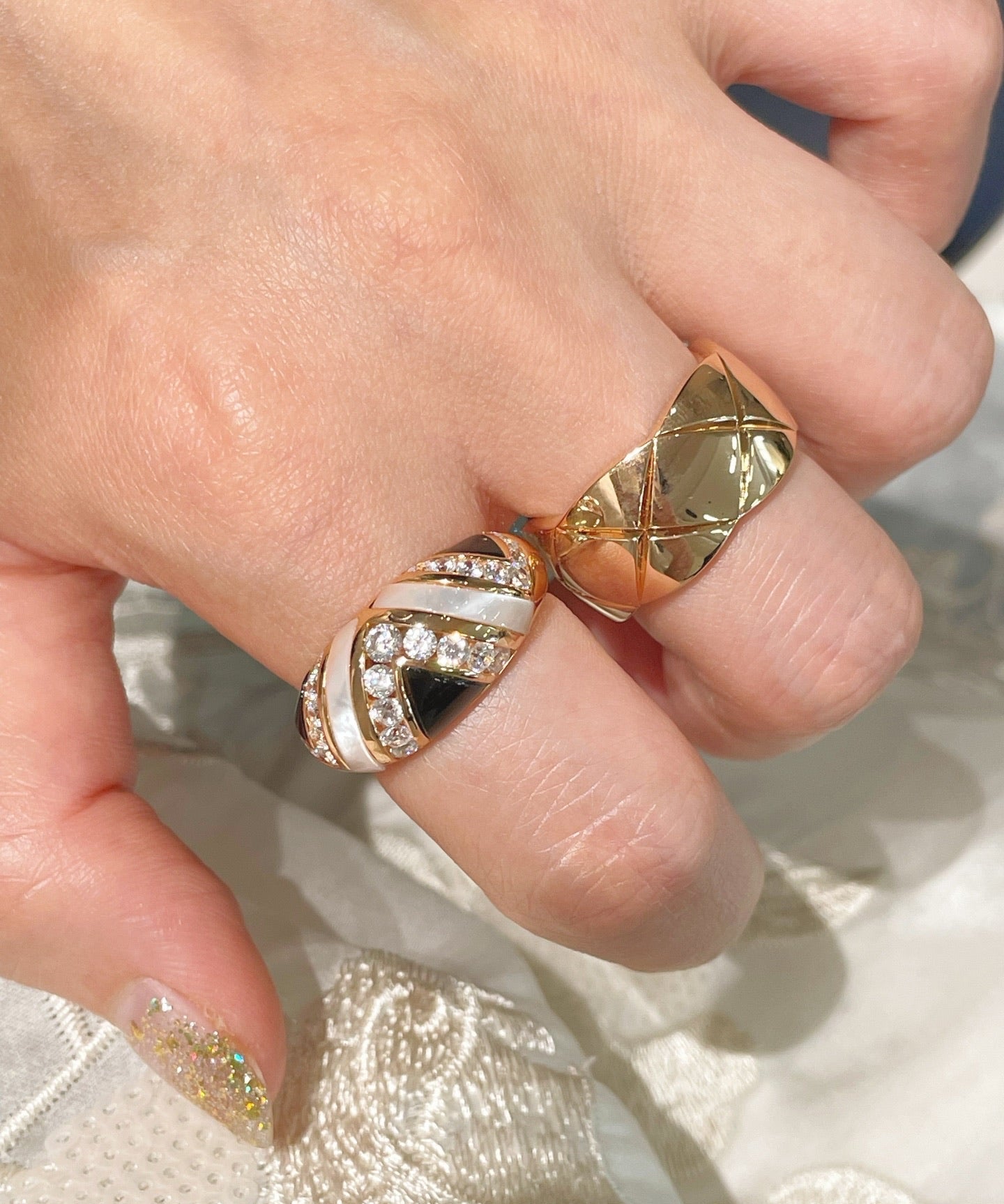 Vintage Inlay Ring – Black Onyx & White Mother - of - Pearl - floysun