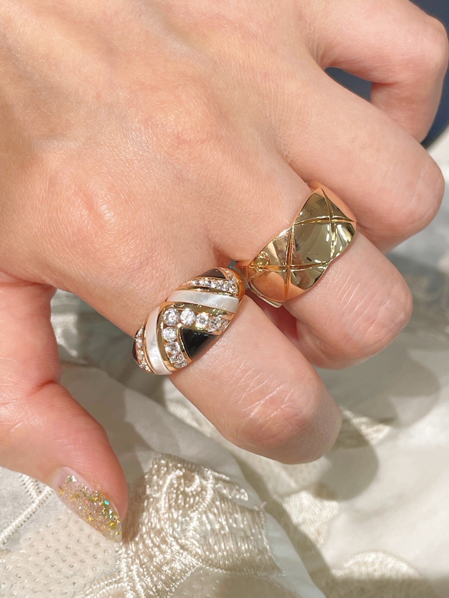 Vintage Inlay Ring – Black Onyx & White Mother - of - Pearl - floysun