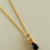 Vintage - Inspired Black Agate Pendant Long Necklace - floysun