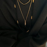 Vintage - Inspired Black Agate Pendant Long Necklace - floysun