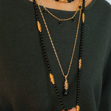 Vintage - Inspired Black Agate Pendant Long Necklace - floysun