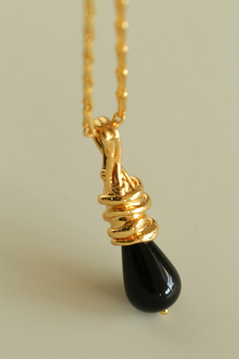 Vintage - Inspired Black Agate Pendant Long Necklace - floysun