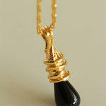 Vintage - Inspired Black Agate Pendant Long Necklace - floysun