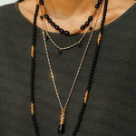 Vintage - Inspired Black Agate Pendant Long Necklace - floysun