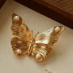 Vintage - Inspired Butterfly Brooch with Pearl & Red Agate - floysun