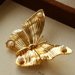 Vintage - Inspired Butterfly Brooch with Pearl & Red Agate - floysun