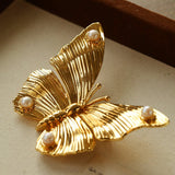 Vintage - Inspired Butterfly Brooch with Pearl & Red Agate - floysun