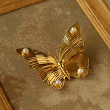 Vintage - Inspired Butterfly Brooch with Pearl & Red Agate - floysun