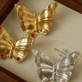 Vintage - Inspired Butterfly Brooch with Pearl & Red Agate - floysun