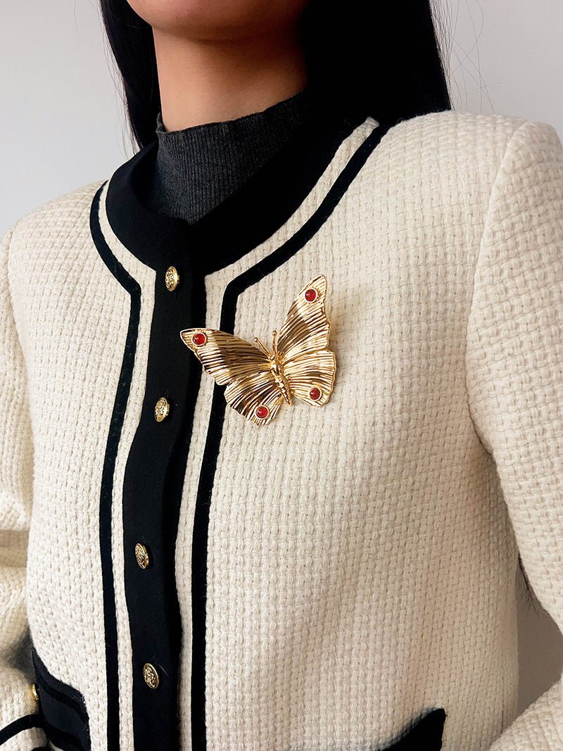 Vintage - Inspired Butterfly Brooch with Pearl & Red Agate - floysun