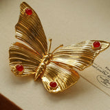 Vintage - Inspired Butterfly Brooch with Pearl & Red Agate - floysun
