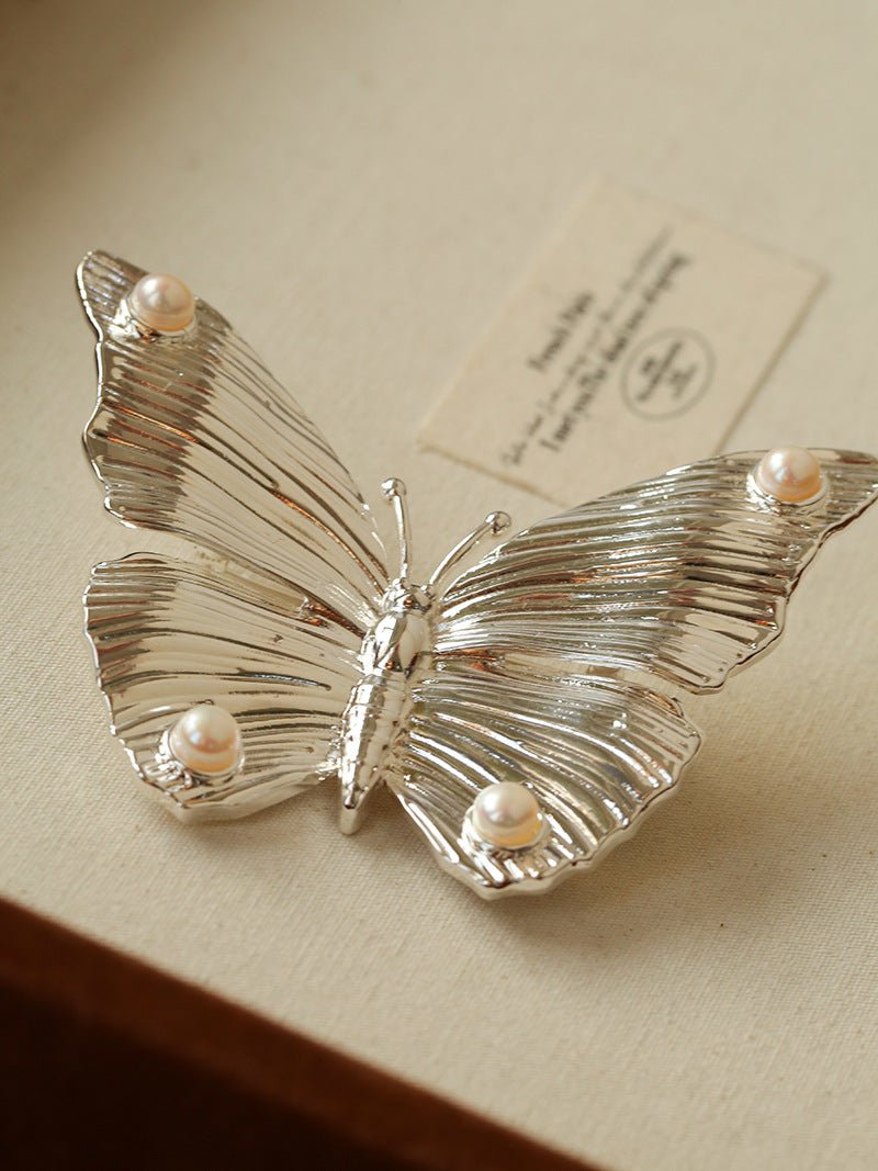 Vintage - Inspired Butterfly Brooch with Pearl & Red Agate - floysun