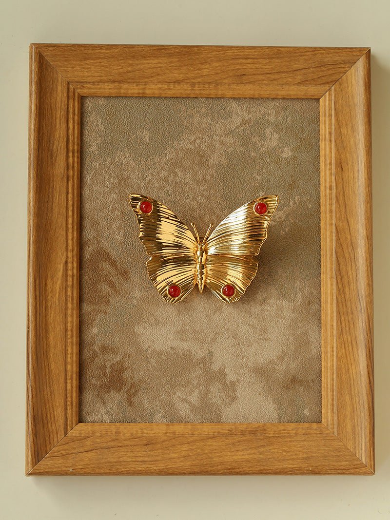 Vintage - Inspired Butterfly Brooch with Pearl & Red Agate - floysun
