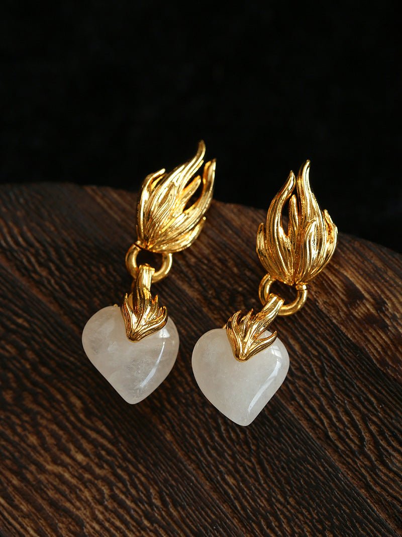 Vintage - Inspired Crystal Flame Heart Earrings - floysun