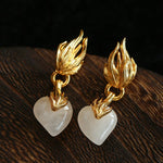 Vintage - Inspired Crystal Flame Heart Earrings - floysun