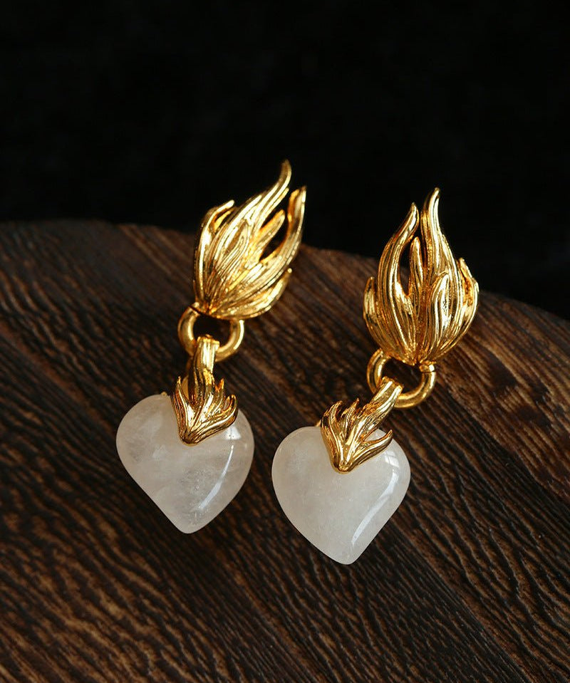 Vintage - Inspired Crystal Flame Heart Earrings - floysun