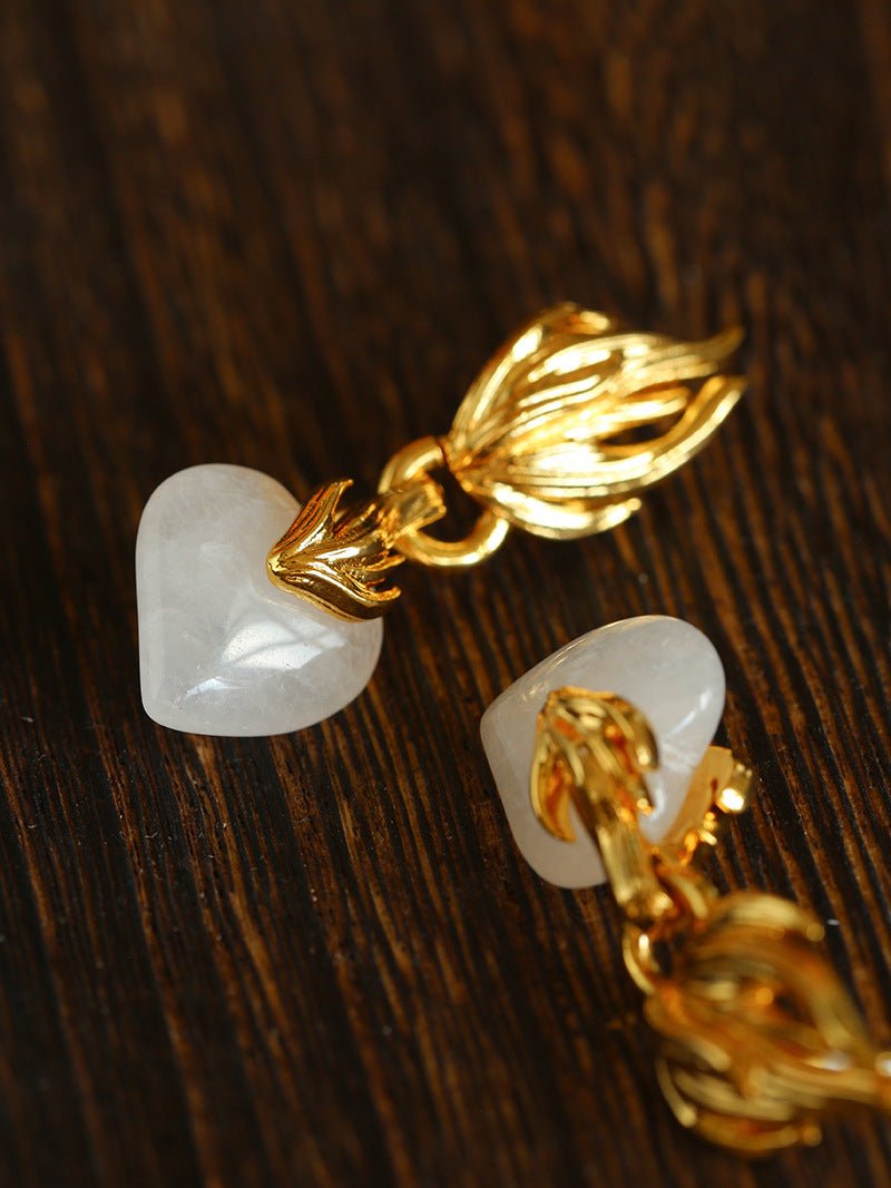 Vintage - Inspired Crystal Flame Heart Earrings - floysun