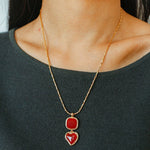 Vintage - Inspired Double Stone Heart & Square Pendant Necklace - floysun