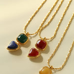 Vintage - Inspired Double Stone Heart & Square Pendant Necklace - floysun