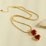Vintage - Inspired Double Stone Heart & Square Pendant Necklace - floysun