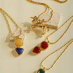 Vintage - Inspired Double Stone Heart & Square Pendant Necklace - floysun