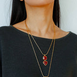 Vintage - Inspired Double Stone Heart & Square Pendant Necklace - floysun