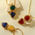 Vintage - Inspired Double Stone Heart & Square Pendant Necklace - floysun