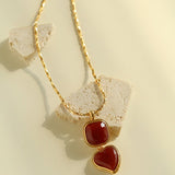 Vintage - Inspired Double Stone Heart & Square Pendant Necklace - floysun