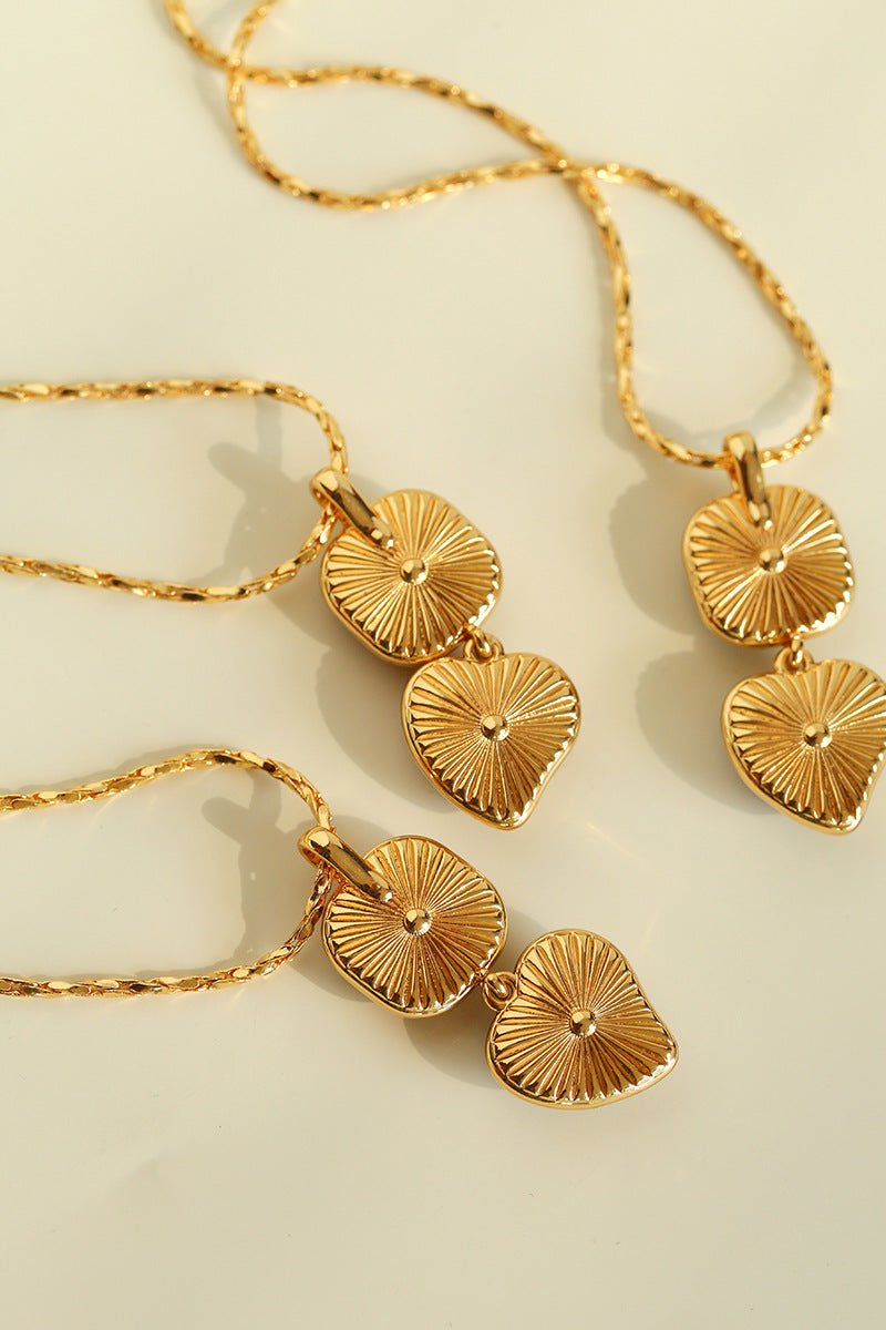 Vintage - Inspired Double Stone Heart & Square Pendant Necklace - floysun