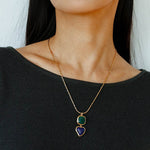 Vintage - Inspired Double Stone Heart & Square Pendant Necklace - floysun