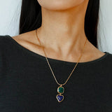 Vintage - Inspired Double Stone Heart & Square Pendant Necklace - floysun