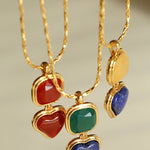 Vintage - Inspired Double Stone Heart & Square Pendant Necklace - floysun