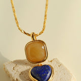 Vintage - Inspired Double Stone Heart & Square Pendant Necklace - floysun