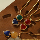 Vintage - Inspired Double Stone Heart & Square Pendant Necklace - floysun
