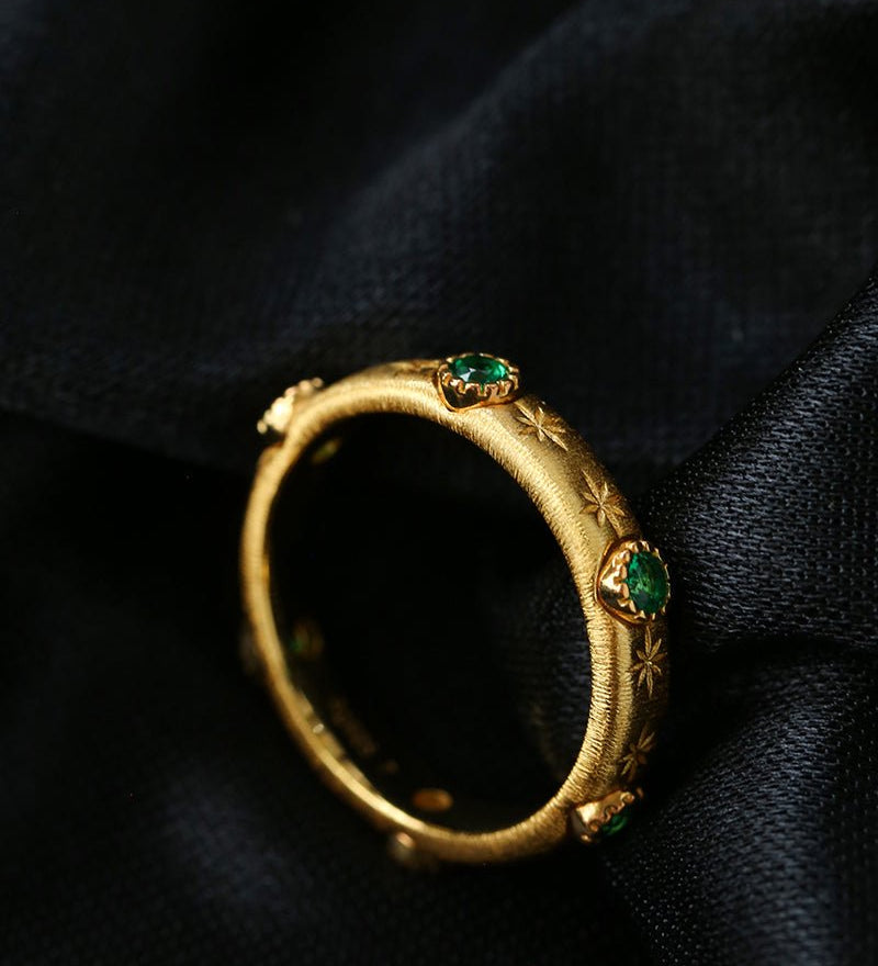 Vintage - Inspired Fine Gold Vermeil Stackable Ring - Green Diamond - floysun