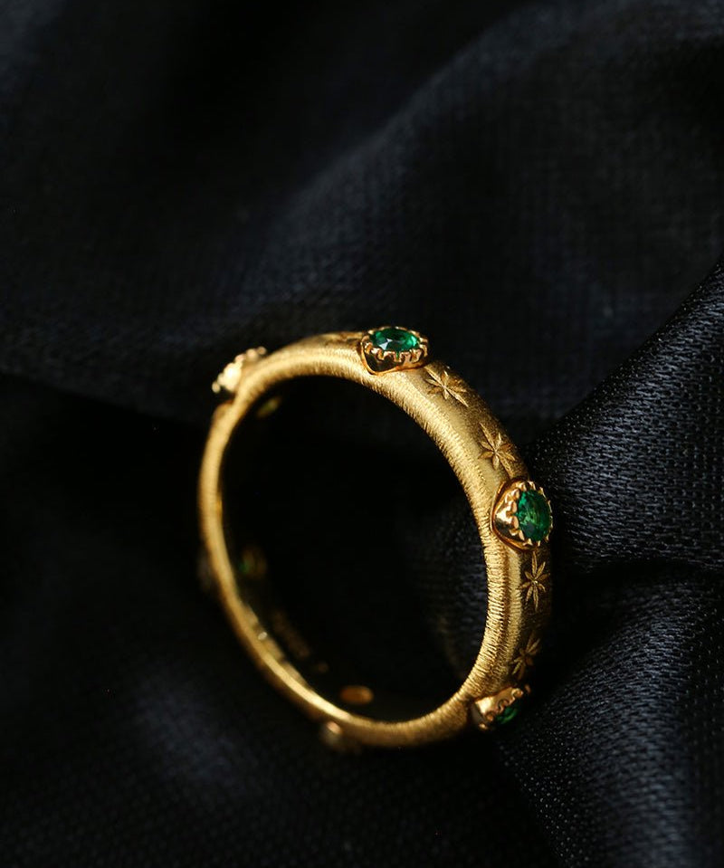 Vintage - Inspired Fine Gold Vermeil Stackable Ring - Green Diamond - floysun