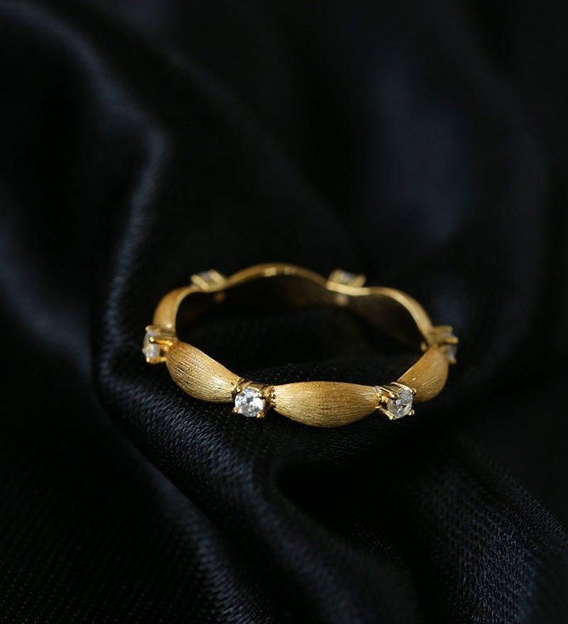 Vintage - Inspired Fine Gold Vermeil Stackable Ring - White Diamond - floysun