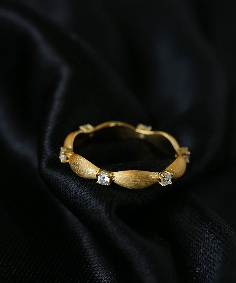 Vintage - Inspired Fine Gold Vermeil Stackable Ring - White Diamond - floysun