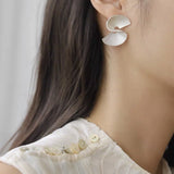 Vintage - Inspired Matte 925 Sterling Silver Folded Paper Fan Earrings - floysun