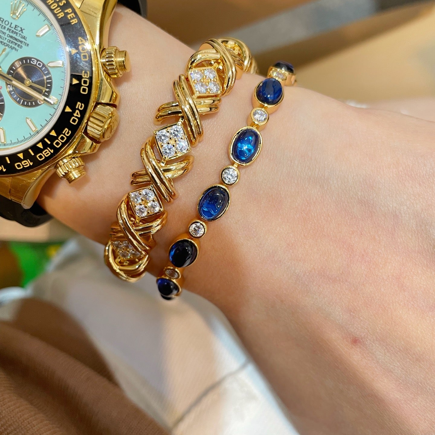 Vintage-Inspired Oval Synthetic Sapphire Tennis Bracelet - floysun