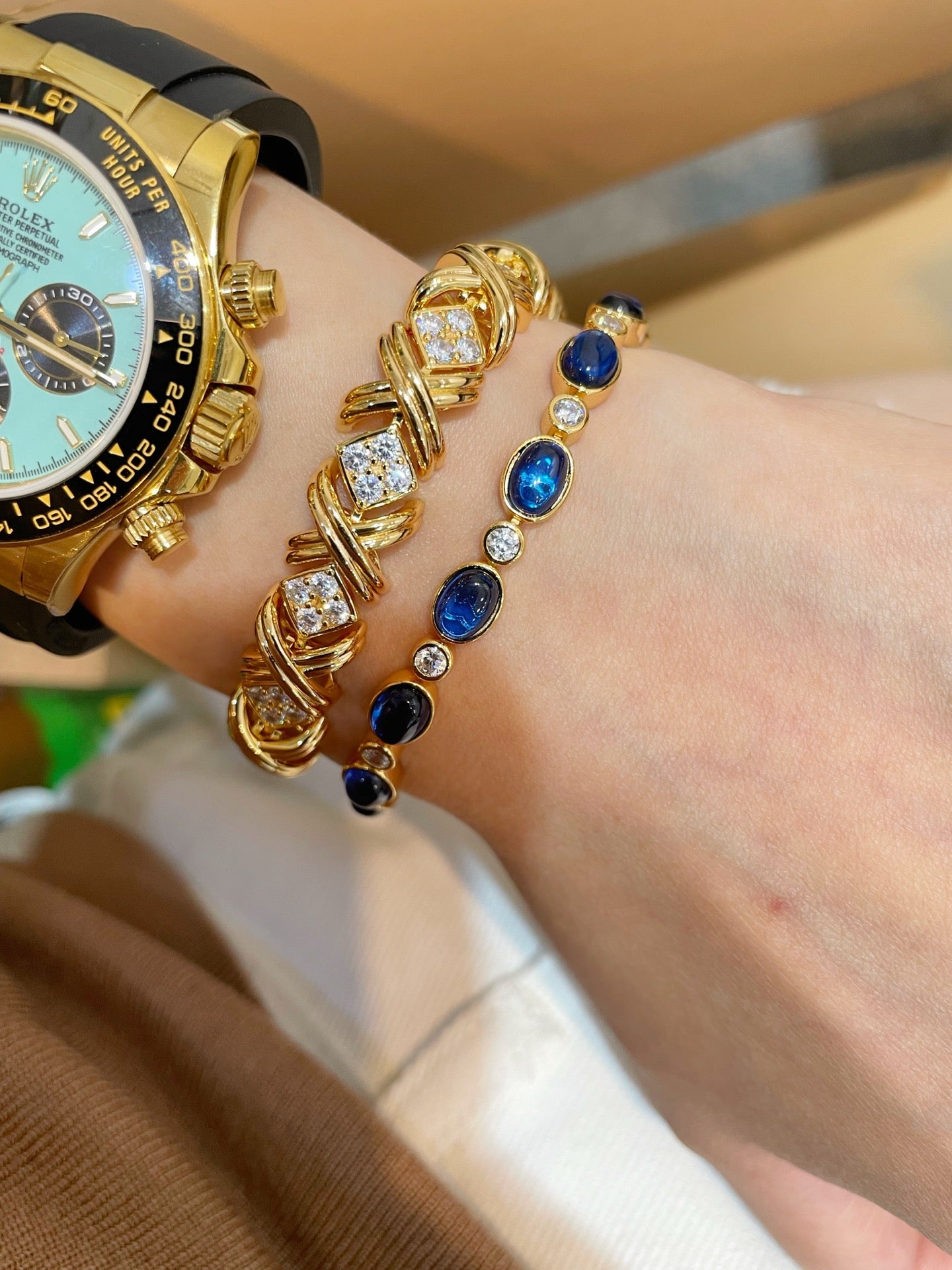 Vintage-Inspired Oval Synthetic Sapphire Tennis Bracelet - floysun